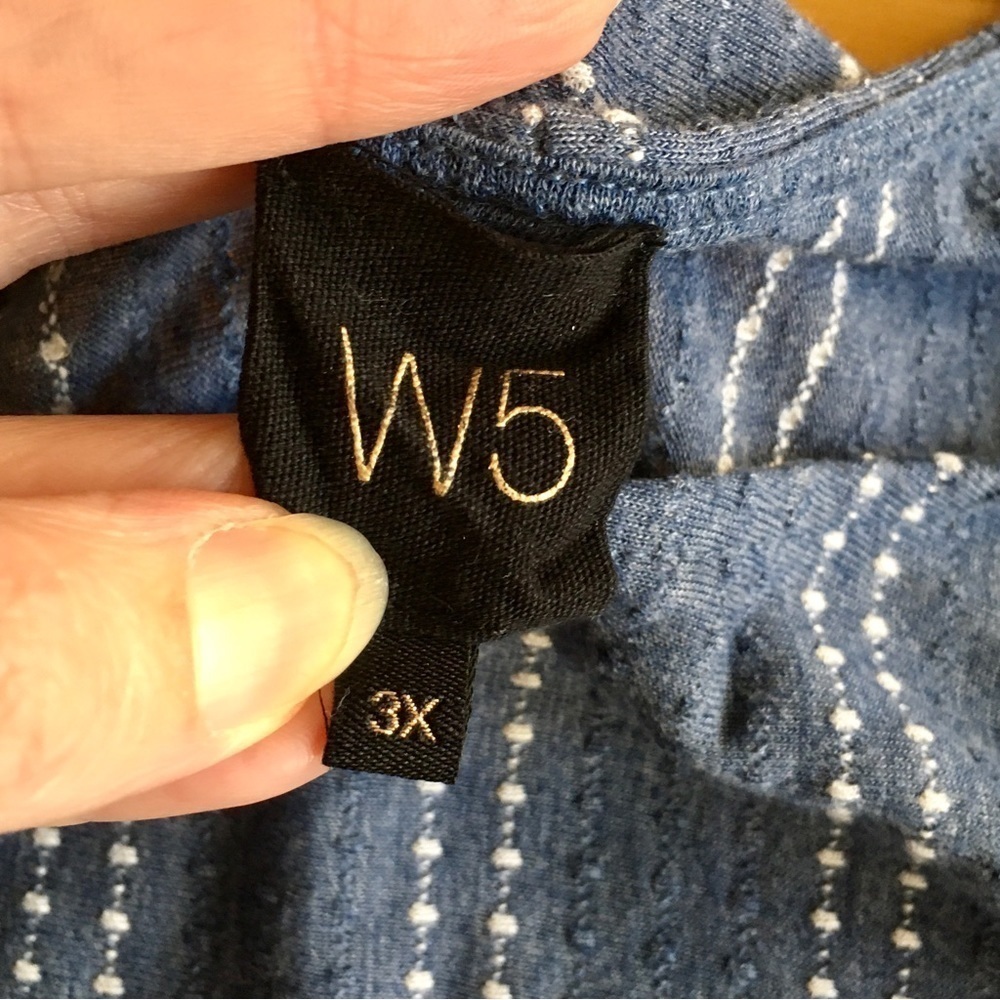 W5 Striped Top, Three Quarter Ruffle Sleeve, Blue, White, Size 3X - Picture 6 of 17